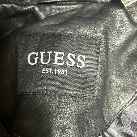 Guess Moto Black Leather Jacket with Asymmetrical Zipper Gold Ascents Size S/M - Picture 11 of 13